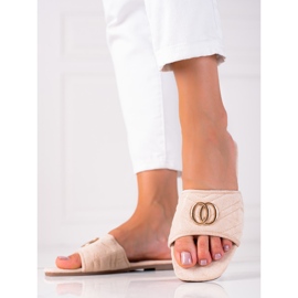 SHELOVET Pantofole da donna in pelle scamosciata beige 1