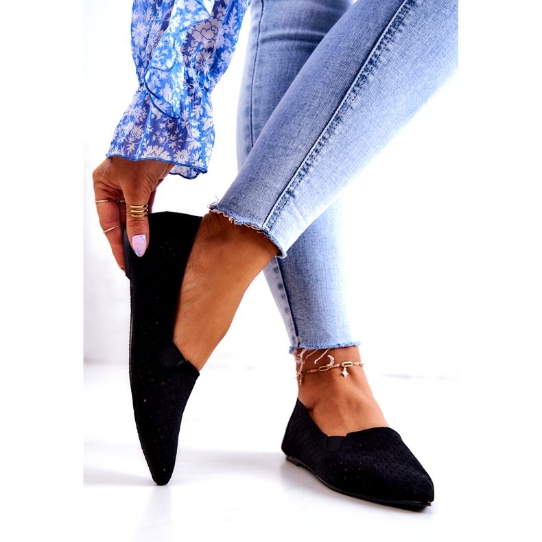 LU BOO Ballerine traforate da donna Slip-on Nero Rosario 3