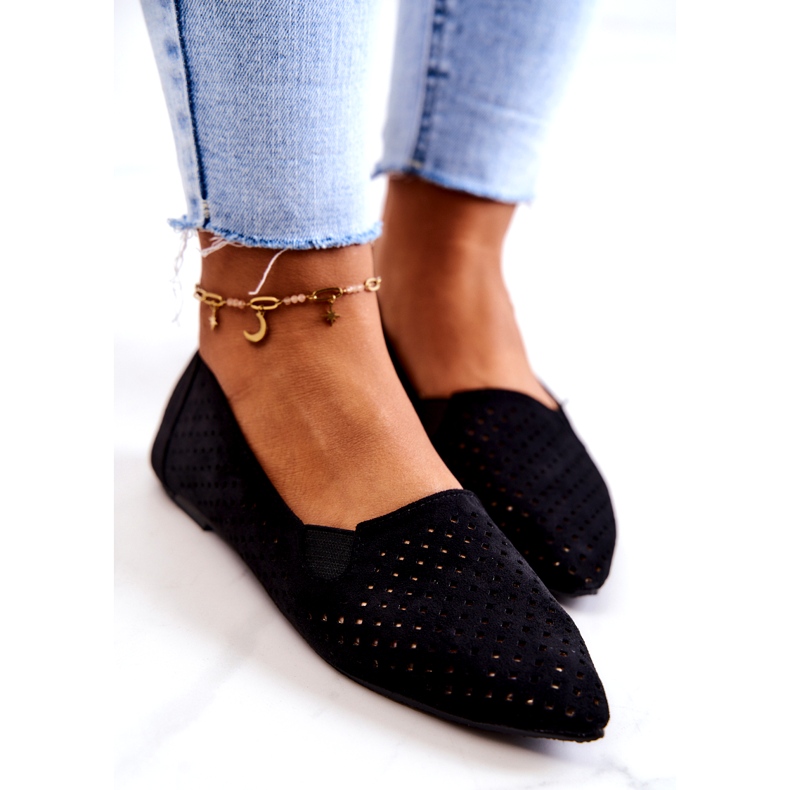 LU BOO Ballerine traforate da donna Slip-on Nero Rosario 4