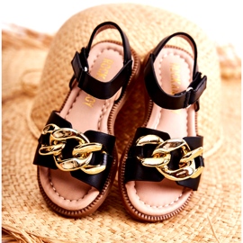 FR1 Sandali Per Bambini Con Velcro Layra Nero d'oro 2