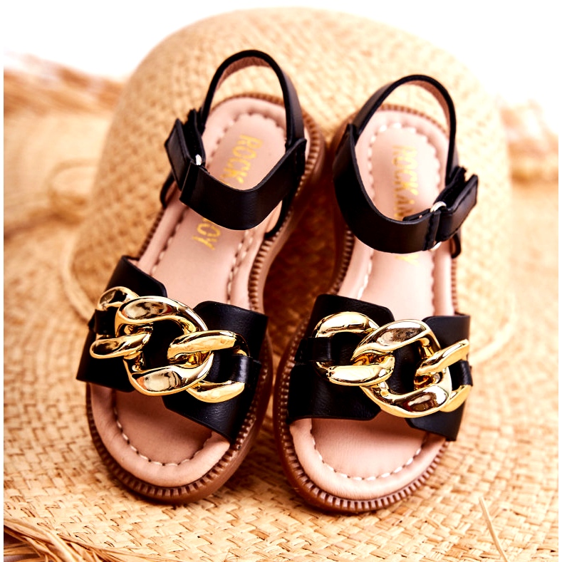 FR1 Sandali Per Bambini Con Velcro Layra Nero d'oro 2