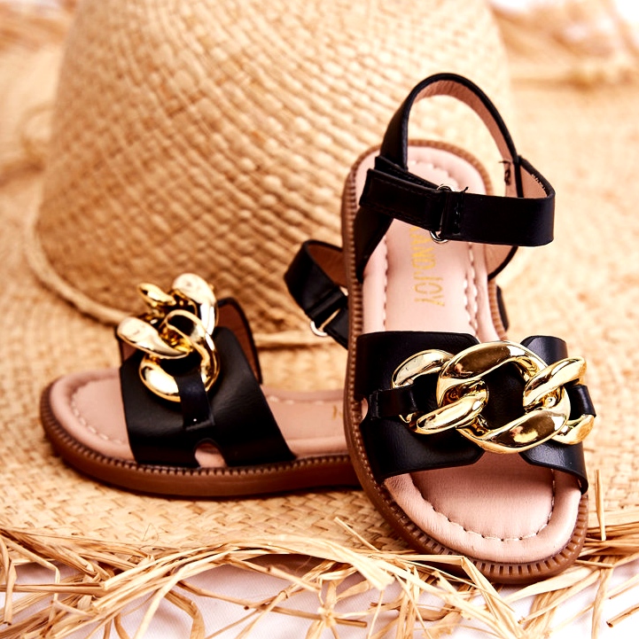 FR1 Sandali Per Bambini Con Velcro Layra Nero d'oro 3