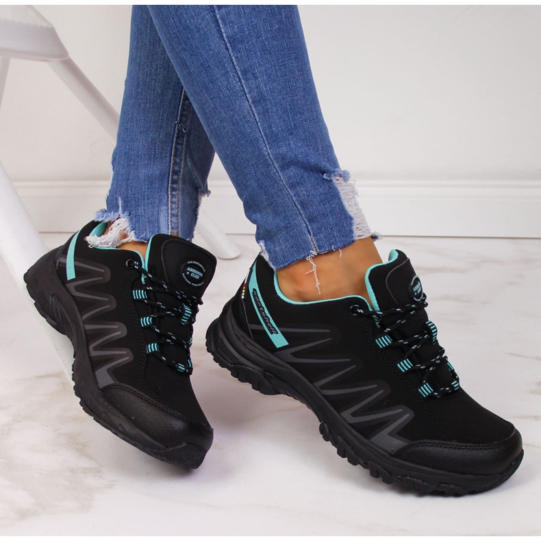 Scarpe da trekking da donna impermeabili nere e menta American Club nero 1
