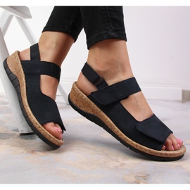Sandali da donna in pelle con zeppa Rieker V7170-14 blu navy 1