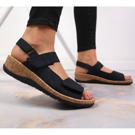 Sandali da donna in pelle con zeppa Rieker V7170-14 blu navy 2