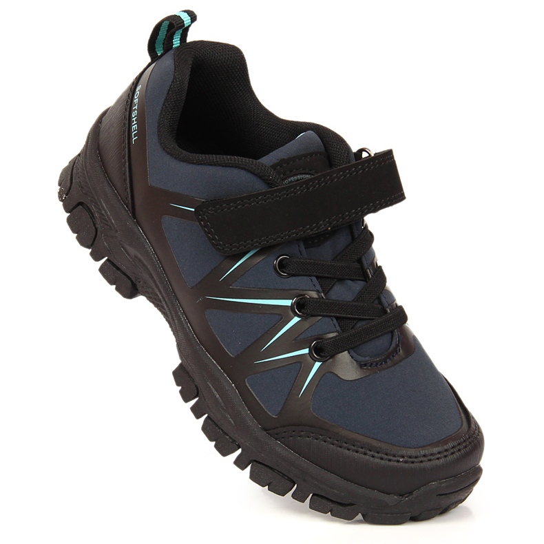 Scarpe da trekking per bambini impermeabili con velcro blu navy American Club nero 1