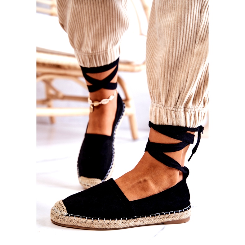 FB1 Espadrillas Ismanne in camoscio nero allacciate 2