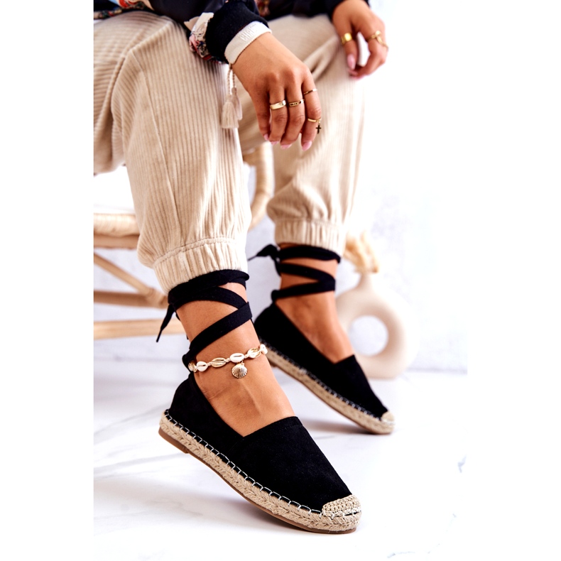 FB1 Espadrillas Ismanne in camoscio nero allacciate 4