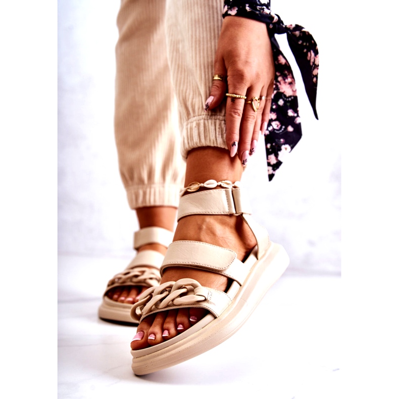 Sandali In Pelle Con Catena La.Fi Beige Alissia 1