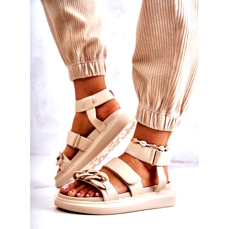 Sandali In Pelle Con Catena La.Fi Beige Alissia 4