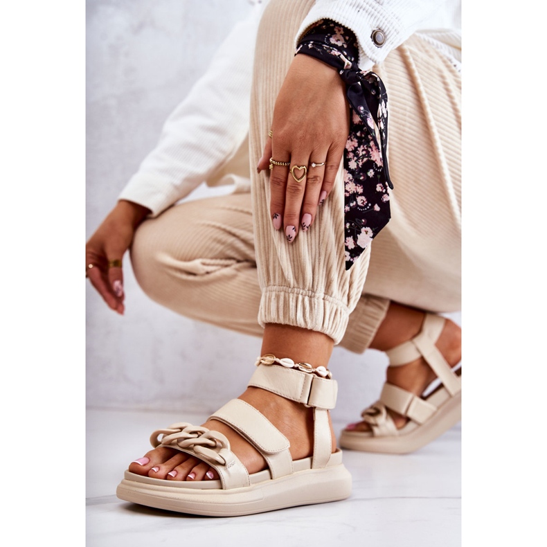 Sandali In Pelle Con Catena La.Fi Beige Alissia 5