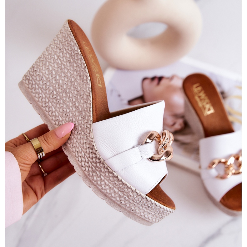 Lewski Shoes Ciabatte in pelle con zeppa Lewski 3062 Bianco 4