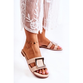 PG1 Ciabatte da donna in pelle con decorazione Roys Nude beige 1