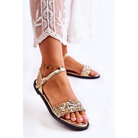 Sandali da donna classici con ornamenti Florella dorati d'oro 1