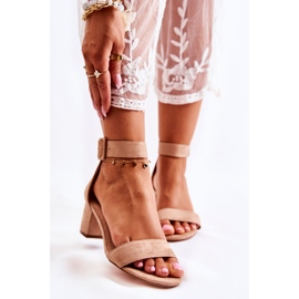 S.Barski Sandali con tacco basso in pelle scamosciata beige Graciell marrone 1