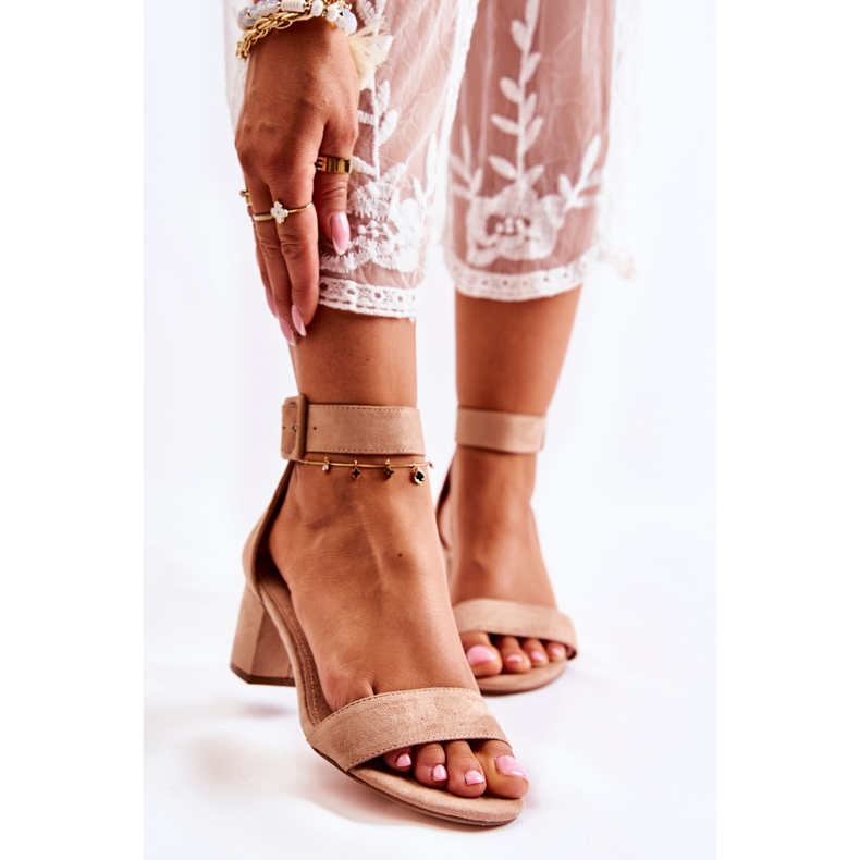 S.Barski Sandali con tacco basso in pelle scamosciata beige Graciell marrone 1