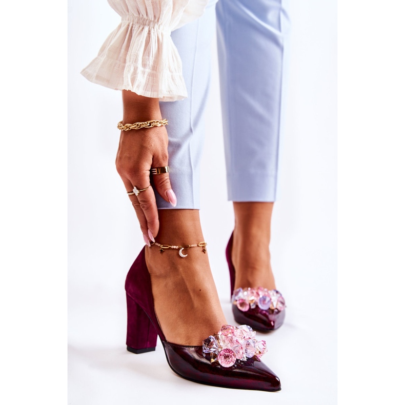 PA2 Décolleté in pelle alla moda con ornamenti Louna marrone rosso 1