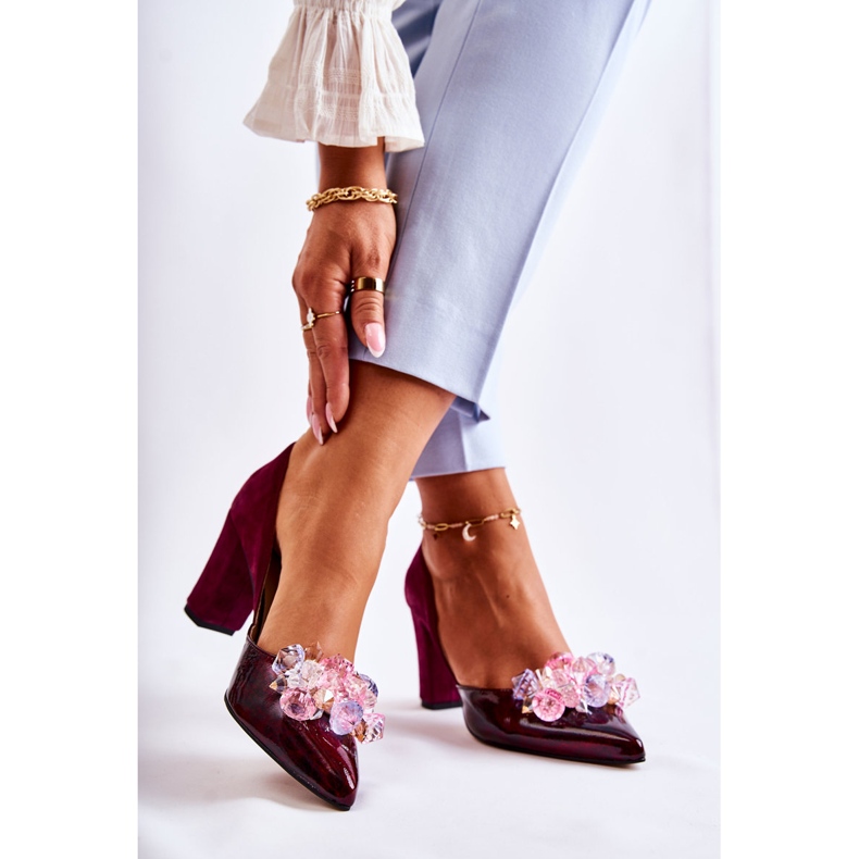PA2 Décolleté in pelle alla moda con ornamenti Louna marrone rosso 2