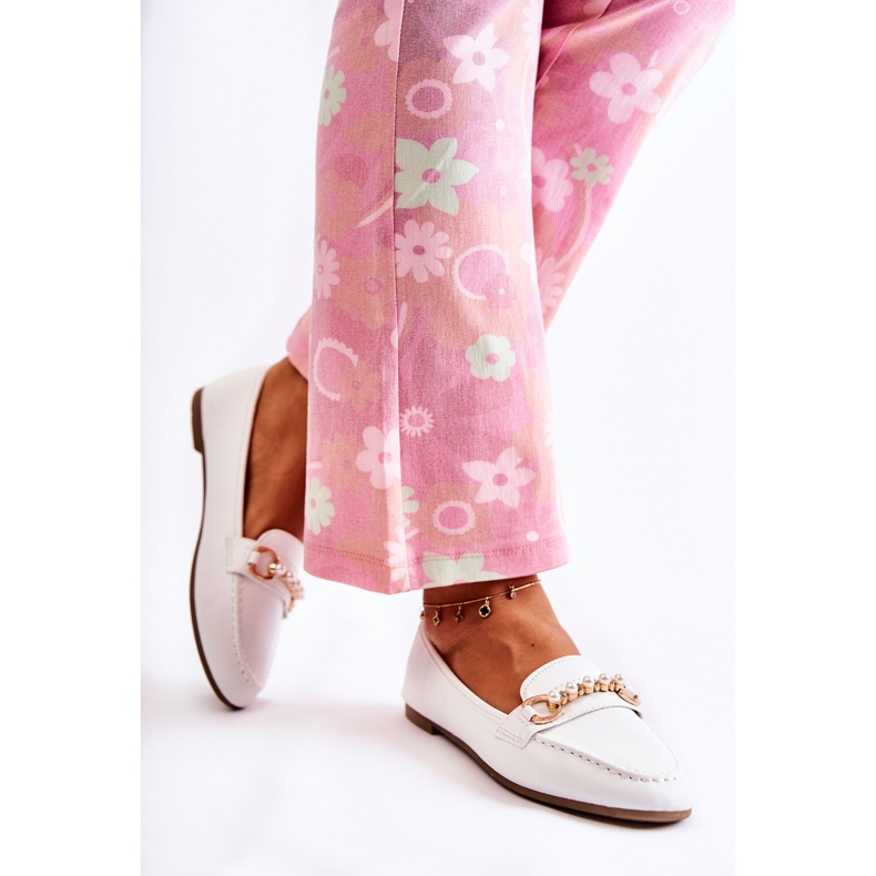 PG1 Mocassini da donna con perle decorative, Sergia bianco bianca 1