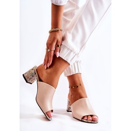 PA2 Pantofole Da Donna In Pelle Su Tacco Alto Fiori Beige Nessita 2