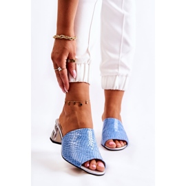 Pantofole Da Donna In Pelle Fantasia Coccodrillo Sul Tacco Blu Perry 1