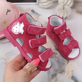 Sandali ortopedici in pelle con fucsia fragola Kornecki Jr KORORT117 rosa 1