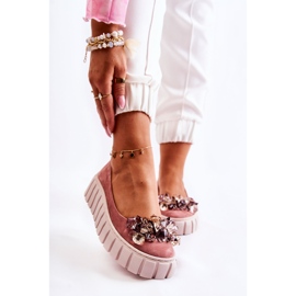 PA2 Ballerine In Pelle Scamosciata Sulla Piattaforma Con Ornamento Ladette Rosa 1
