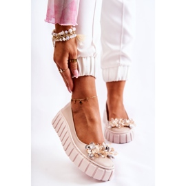 PA2 Ballerine In Pelle Sulla Piattaforma Con Ornamento Ladette Beige 1