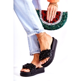 Infradito da donna con plateau e decorazioni, colore nero 2