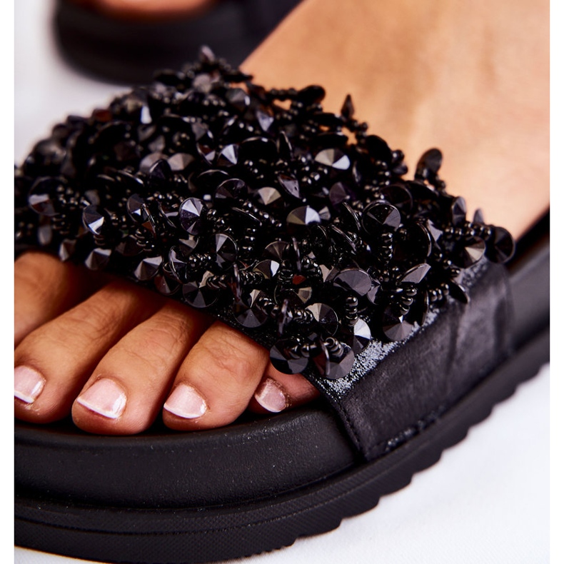 Infradito da donna con plateau e decorazioni, colore nero 4