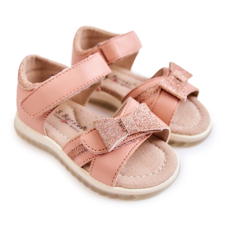 S.Barski Sandali In Pelle Per Bambini Con Velcro Rosa Lolly 3