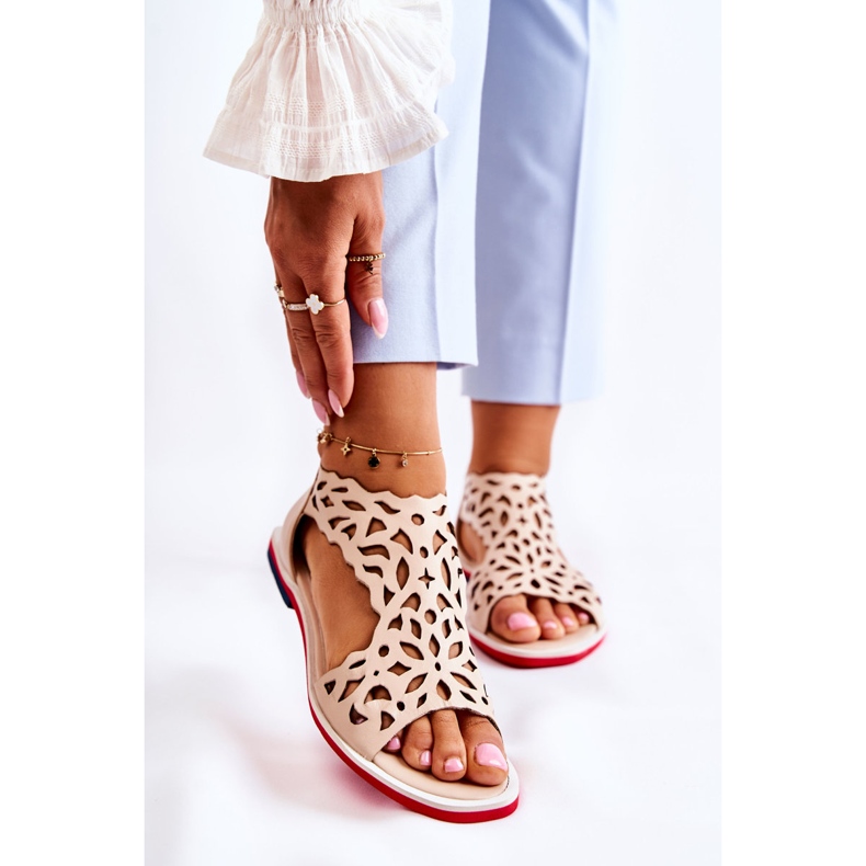 PA2 Sandali Traforati Leggeri In Pelle Beige Alima 1