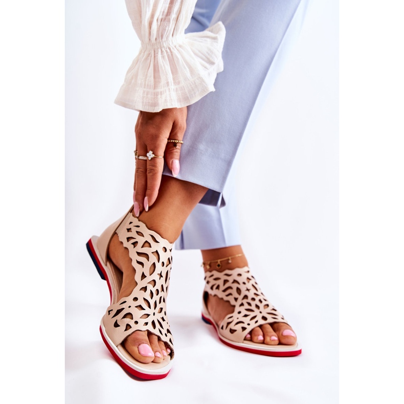 PA2 Sandali Traforati Leggeri In Pelle Beige Alima 2