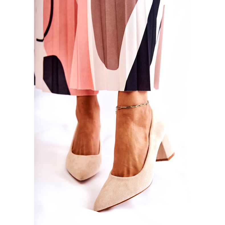 PS1 Décolleté In Pelle Scamosciata Classiche Su Una Barra Lency Beige 4