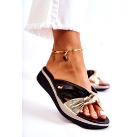 PE1 Comode pantofole da donna in pelle nere e dorate Neyla nero d'oro 3