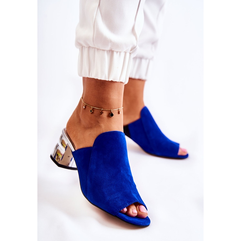 Pantofole in pelle scamosciata da donna sul tallone Navy Blue Marine 1
