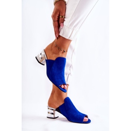 Pantofole in pelle scamosciata da donna sul tallone Navy Blue Marine 2