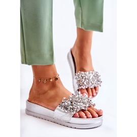 PG1 Pantofole Da Donna Sulla Piattaforma Con Ornamenti Almina Argento 1