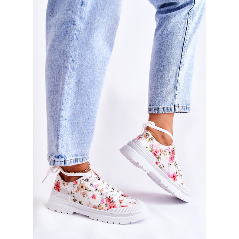 PS1 Sneakers basse allacciate con fiori bianchi di Amissa bianco 2
