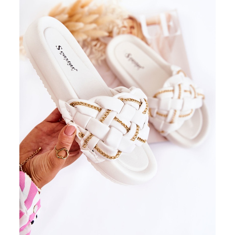 PS1 Ciabatte Da Donna In Pelle Con Catena Soline Bianche bianca 2