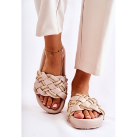 PS1 Ciabatte Da Donna In Pelle Con Catena Soline Beige 1