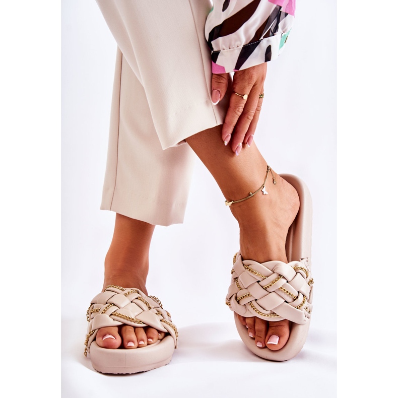 PS1 Ciabatte Da Donna In Pelle Con Catena Soline Beige 2