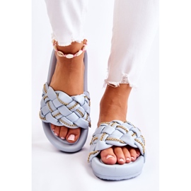 PS1 Ciabatte Da Donna In Pelle Con Catena Soline Blu 1