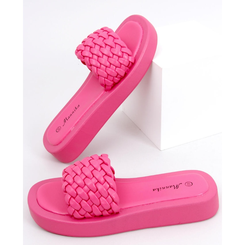 Sandali a tacco alto con righe intrecciate Elida Fushia rosa 1