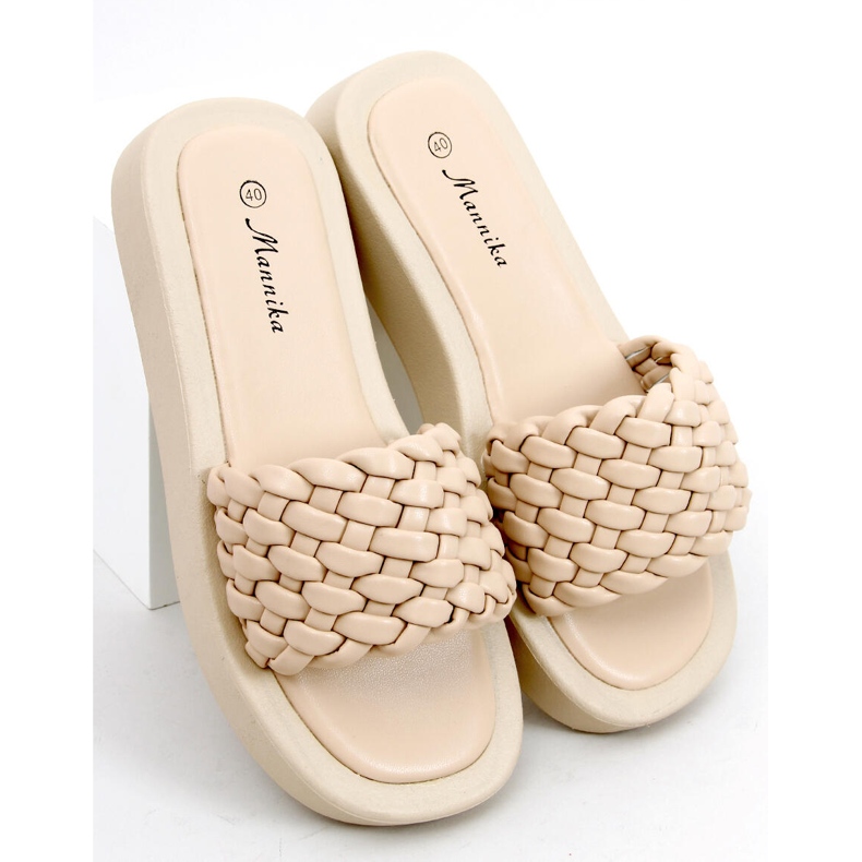 Ciabatte a suola alta con strisce intrecciate Elida Beige 1