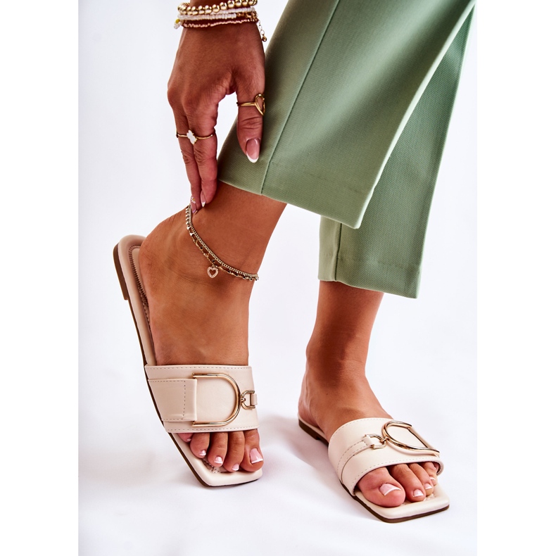 PG2 Ciabatte da donna classiche in pelle con decorazione Shilla beige d'oro 2