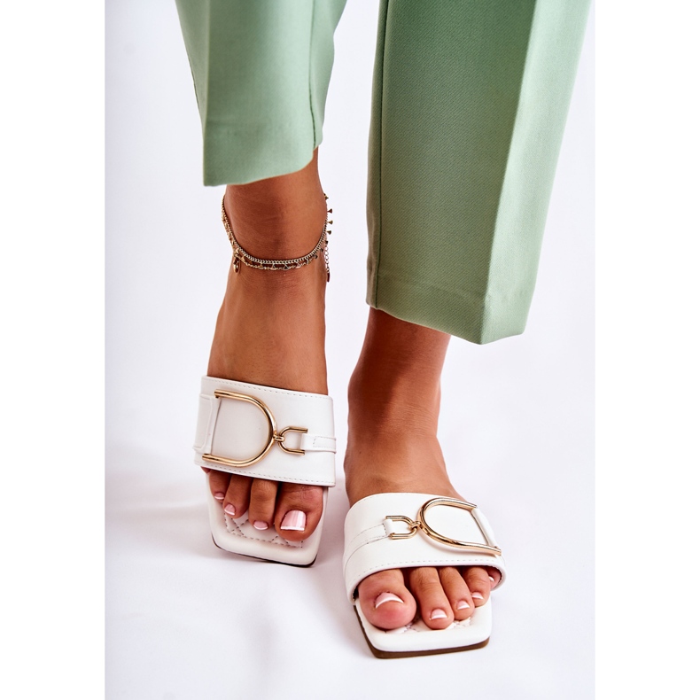 PG2 Ciabatte da donna classiche in pelle con decorazione Shilla bianca d'oro 2