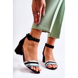 PG1 Sandali In Pelle Scamosciata Alla Moda Su Un Tacco Basso Nallia Nero blu argento 1