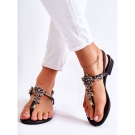 WS1 Sandali Infradito Da Donna Con Cubic Zirconia Solea Nero 2