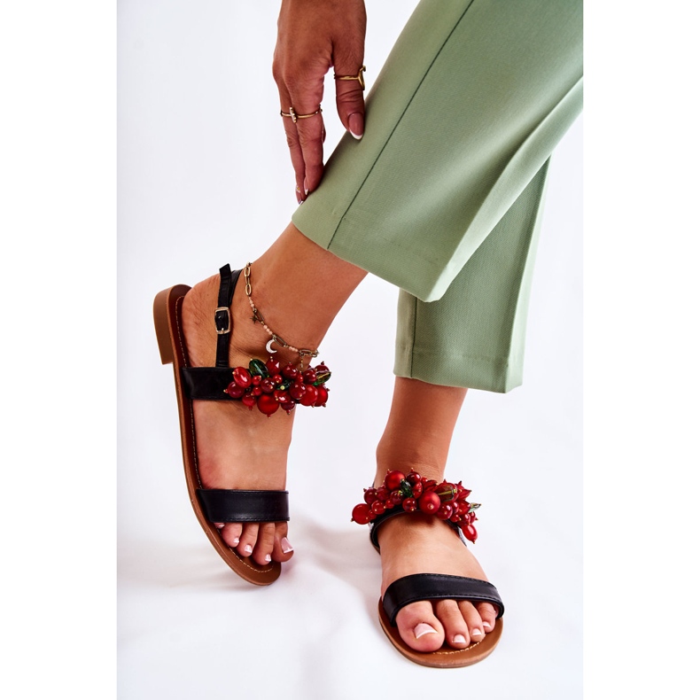 Sandali alla moda con perline nere di Hally nero 2
